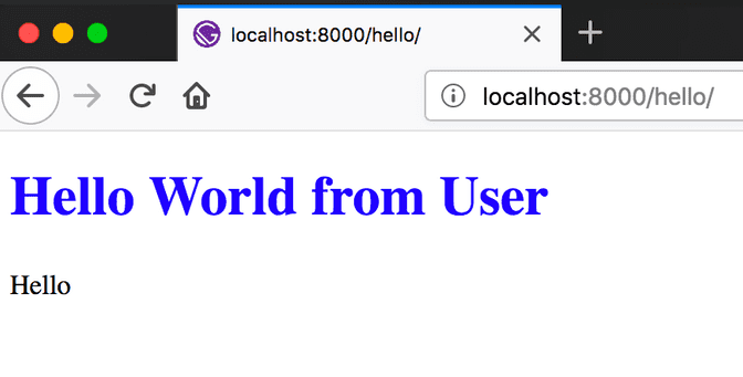 a blank site with a title "Hello World from User"
